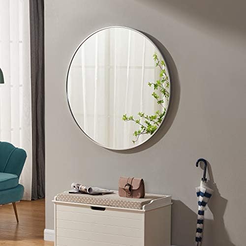Espelho redondo de parede redonda de 36 polegadas espelhos de círculo para parede de metal prateado espelho emoldurado para o banheiro quarto de estar no quarto