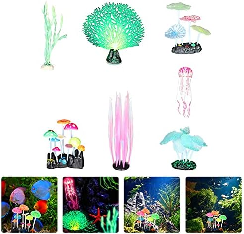 ABOOFAN 7PCS Fish Tank Simulação Luminous Coral Creative Aquarium Ornament Acessório