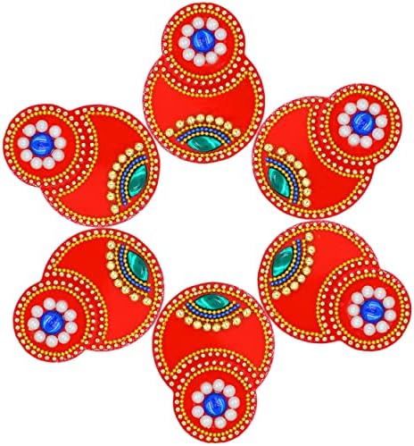 Designer acrílico vermelho Rangoli para o escritório em casa Diwali Indian Festivals Decoração tradicional cravejada com pedras falsas