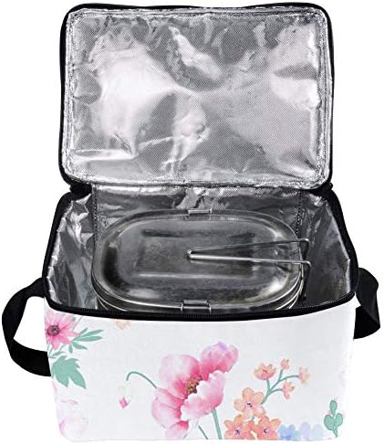 Lancheira à prova de vazamentos, caixa de bento isolada para homens mulheres adultas, balde de almoço reutilizável com flores de aquarela de alça de ombro