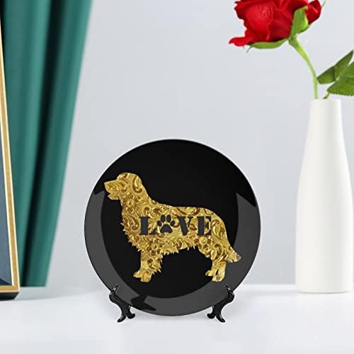 Golden Retriever Love Dog Paw Bone China Decorativa Placas redondas Craft Craft With Display Stand for Home Office Wall