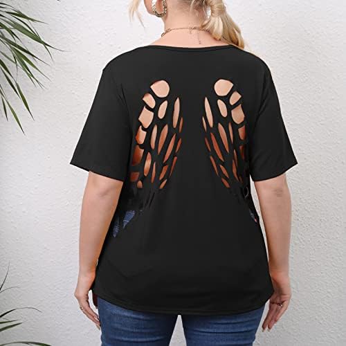 Camisas de tamanho grande para mulheres, camiseta feminina de colorida sólida de manga curta Crega do pescoço solto camisetas