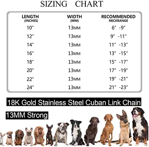 Colar de corrente de largura de 0,5 polegada de ouro para cães médios a grandes 18k Chain Gold Chain Dog com osso também adequado para colares de gato de gato de metal durável aço inoxidável
