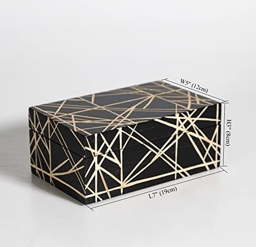 Caixa de madeira artesanal de madeira com tampa de tampa dobrada Caixa decorativa para joias de lembrança preto