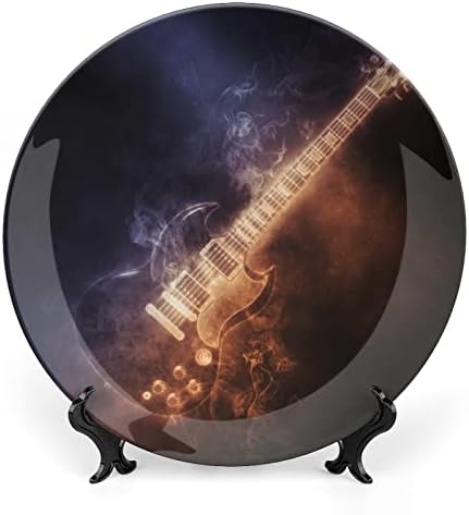 Smoke Hard Rock Guitarceramic Decorative Plate com Stand Bone China Plate para casa de estar em casa cozinha