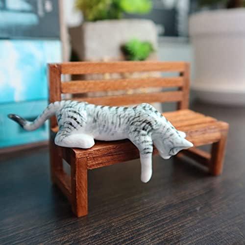 Gato de gato de gato de cerâmica de cerâmica relaxada gatinho cinza miniaturas colecionáveis ​​pintadas à mão Decoração de casa ou presente para amantes de gatos, 1.3in x 2,5in x 1,5in