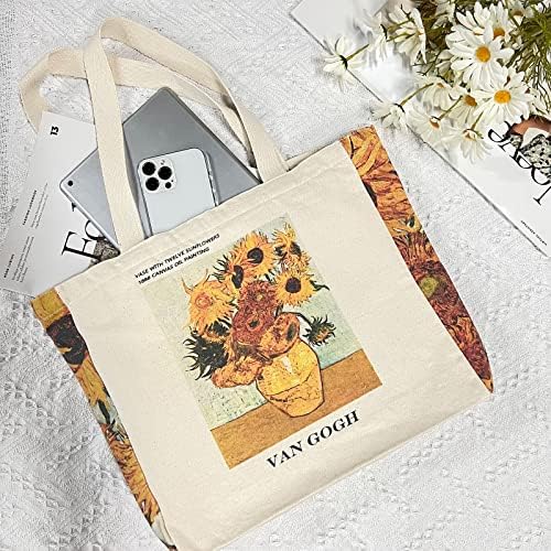 Keanoo Canvas Tote Bag Estética, sacolas fofas fofas com zíper de metal sacolas de lona grande para mulheres bibliotecas de