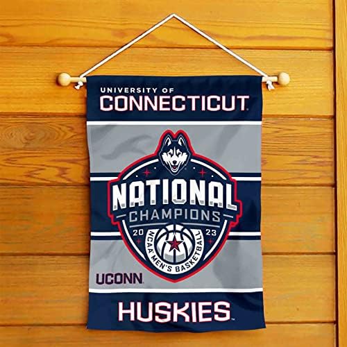 Connecticut Huskies UConn 2023 Campeões nacionais de basquete bandeira de bandeira de jardim de dupla face