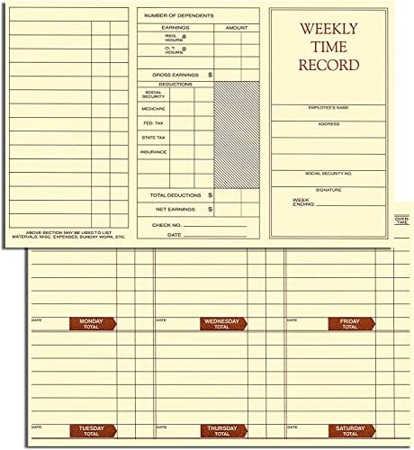 Cartões semanais de bolso para funcionários - cartões de tempo pré -impressos para negócios - cartões de tempo pré -impressos em cartolina de manuse