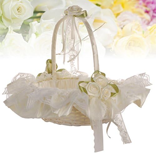 Valiclud Wedding Flower Girl Basket Lace Bride Basket para Decoração de Decoração de Cerimônia de Cerimônia de Casamento