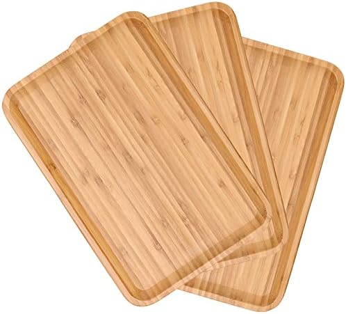 Kohand 3 pacote 12 x 8 x 0,8 polegadas Bandeja de prato de servir de bambu, bandeja de bambu Plate de queijo prato retangular