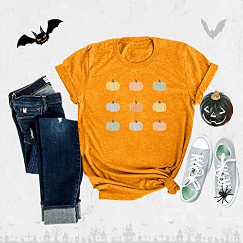 Mulheres camisas de Halloween Pumpkin Skeleton Print de manga curta camisetas