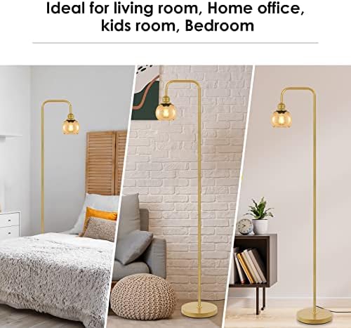 Lâmpada de piso moderna para sala de estar com lâmpada LED de 6W, lâmpada industrial, vidro âmbar, lâmpada alta de leitura