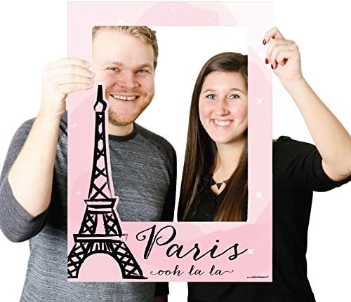 Big Dot of Happiness Paris, Ooh la - Paris Party Selfie Photo Booth Picture Frame e adereços - Impresso em material resistente