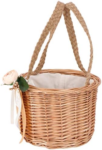 Cabilock decoração vintage cesto de flores de vime de casamento com cesto de cesta de vime de rosa Bowknot cestas de presente