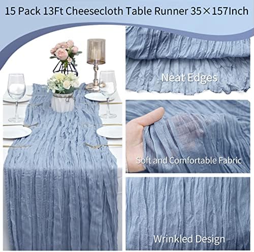 15 pacote de brecha de brecha, pano de queijo de gaze de 13 ft 35x157 polegadas Boho Table Runner Table Holiday Table Table Table para festa de aniversário de aniversário