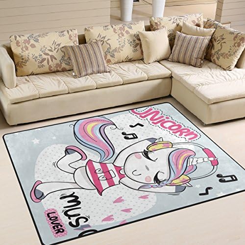 Colourlife 80 x 58 polegadas leves de tapete de tapete leve tapetes de piso interno Decoração de casa para crianças sala de estar fofa unicorn girl use fone