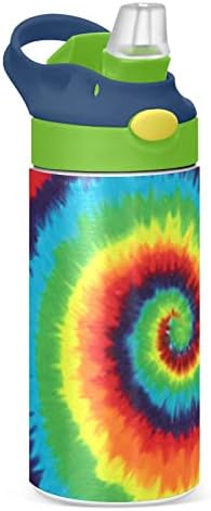 Owaheson Rainbow Tie Dye Spiral 12 oz garrafa de crianças, com tampa de palha