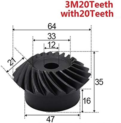 ZhengGuifang ZGF-BR 2PCS 1: 1 engrenagem chanfrada 3 módulo 20 dentes + 20t Hole interno 12mm 90 graus Drive comutação de engrenagens