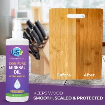 4oz US+ de spray de óleo mineral puro - grau de alimento - Óleo de tábua de corte - restaura e protege tábuas de corte,