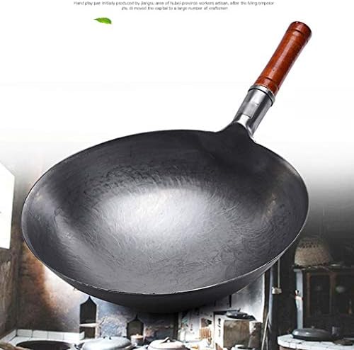 Gydcg Iron wok martelado à mão Woks de ferro e frigideiras de frito, panela antiaderente sem revestimento, fogão
