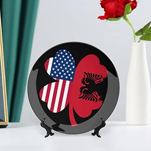 American Albânia Flag Shamrock Clover Função China China Decorativa Placas de cerâmica Redação de pratos com exibição Stand para decoração de parede de escritório em casa