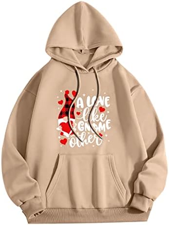 Hoodies for Women Tops fofos Blusa de manga comprida um amor como o gnomo outro ditando o pulôver gráfico do coração encapuzado