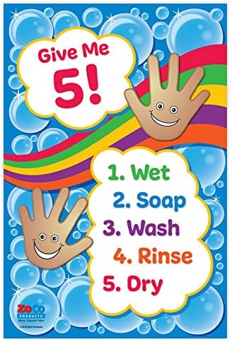 Ímãs de segurança me dão 5 pôster de lavagem das mãos - laminado, 12 x 18 polegadas - Lavar o sinal de mãos para crianças - Pôster