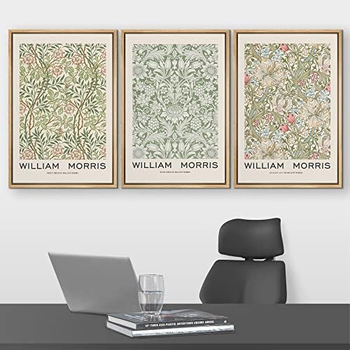 Wall26 Conjunto de arte da parede de lona emoldurada William Morris Padrão de flores Tapestres Natureza Ilustrações florais Fine artes decorativas rústicas para a sala de estar, quarto, escritório - 16 x24 x3 natural