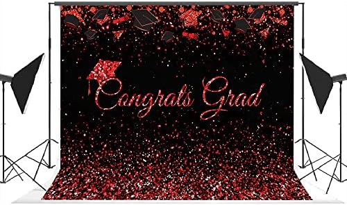 Lofaris Classe de 2023 Parabéns Grad Black and Red Glitter Cenário Parabenize a celebração da formatura Party Background Bolo Decorações