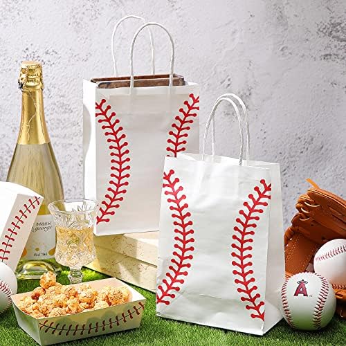 Sacos de presente de papel de beisebol de 100 peças com alça de beisebol sacos de doces de beisebol sacos de tratamento para festas