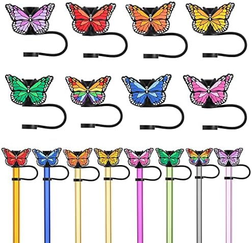 8pcs tampas de palha de borboleta de borboleta reutilizável poeira à prova de borboleta coco de palha para stanl-ey para stanl-ey para tumblers portáteis de 6-8 mm