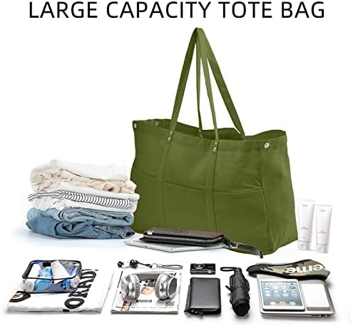Llyliu grande sacola de lona com 9 bolsos Extra Big Shopping Praia Viagens Reutilizáveis ​​Plain Solid Tootes Bags 21 x8
