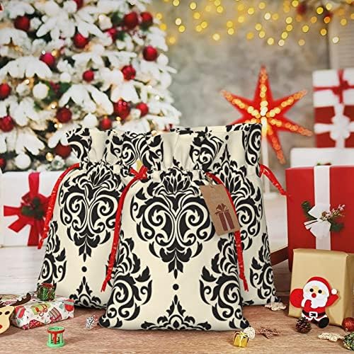 Sacos de presentes de natal de traços de natal damask-vintage-royal apresenta sacos de embrulho sacos de embrulho de presentes de natal, bolsas médias