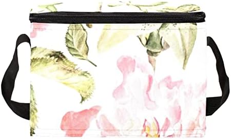 Guerrotkr lancheira Mulheres, lancheira para homens, lancheira feminina, padrão de planta de folhas de flores peônias rosa