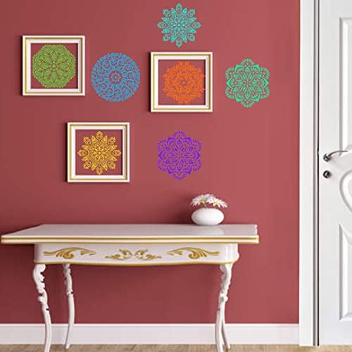 Zayookey 16 PCs 6x6 Mandala Stencils, estêncil de telha maquina marroquina reutilizável, estêncil de pintura de mobília boho para mobília para parede para piso de parede