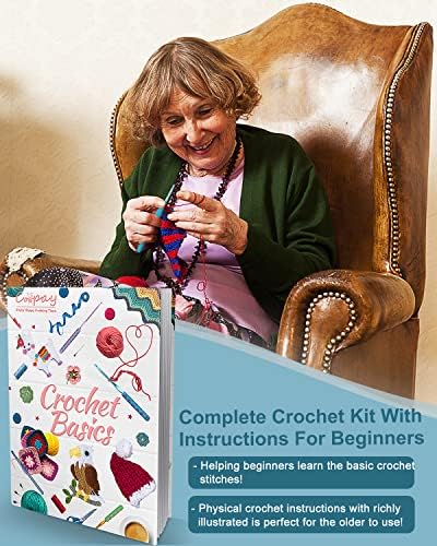 Cooper Kit de crochê para crianças/adultos, 71pcs Crochet Starter Set Kit de crochê premium com acessórios de fios e tricô