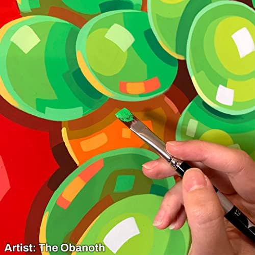 Trekell Crimson Taklon Acrílico Push -pincel Conjunto - Discutidos de tinta profissional para tinta a óleo, aquarela e guache - alças de pincel de 10 , conjunto de 6 peças