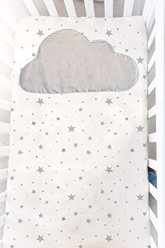 Flanela de lençol de berço Kushies com nuvem de cetim branca