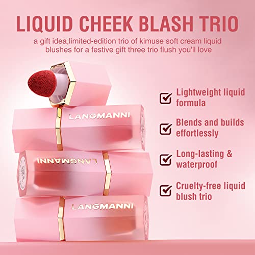 Maquiagem de blush líquido macio Langmanni, blush creme para bochechas.