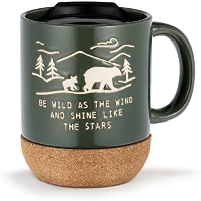 Demdaco Wild como Wind Mountain Green 12 onça de grés cerâmica de cortiça caneca de fundo de cortiça