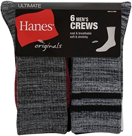 Hanes Originals Ultimate Men's Socks, Crew, tornozelo e sem meias, 6-pacote