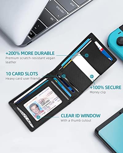 Zitahli Airtag-Wallet-Mens-Slim-RFID CAULHA COM CATO DE Airtag 10 slots de cartas Slim com janela de identificação e caixa de presente de clipe de dinheiro