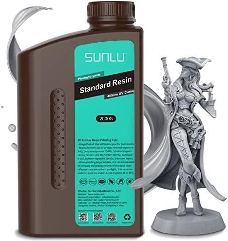 Sunlu 3d Impressora Resina 2kg Gray & Sunlu 3D Resina da impressora 2kg Clear, 2000g Photopolymer padrão 405nm RESINA DE CURO UV para impressora 4K/8K LCD/DLP/SLA Resina 3D