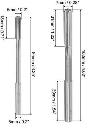 UXCELL 5mm e 7mm Bolding Reamer Conjunto, torno de torno H7 Irmanhor 6 flautas retas, ferramenta de corte redonda de moagem, para metal não ferrosos de cobre de metal 2pcs