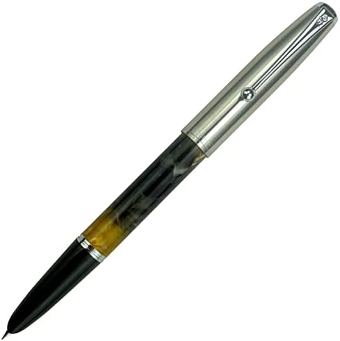 Jinhao 51a caneta -tinteiro, café acrílico e aço inoxidável, ponta fina extra com conversor de tinta