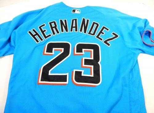 Miami Marlins Hernandez 23 Jogo usou Jersey Blue 46 DP22256 - Jerseys MLB usada para o jogo