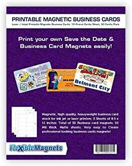 3 folhas magnéticas de cartão de visita imprimíveis a jato de tinta. Cartões pré-cortados. 30 cartões no total