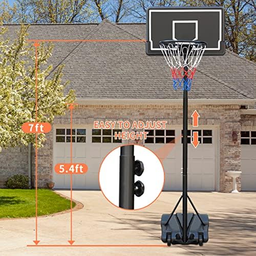 KL KLB SPORT SPORT SISTEMA DE BASQUETO DE BASQUETO ALTURA AJUSTÁVEL DE 5,4 pés-7 pés de basquete para jovens interiores com rodas