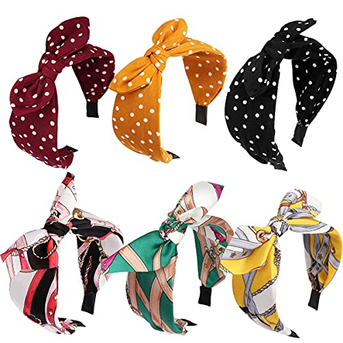 Jaciya 6 peças Bandas de cabeça atadas para mulheres bandeira de turbante largura com banda de cabelo de nó de arco bandeira não